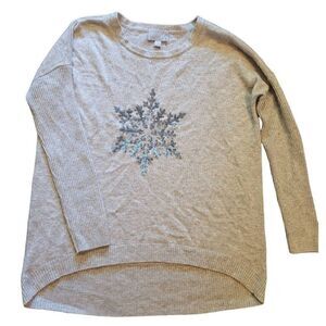 Pure Collection Sweater Women's 4 Grey Wool Cashmere Sparkle Snowflake Sequin